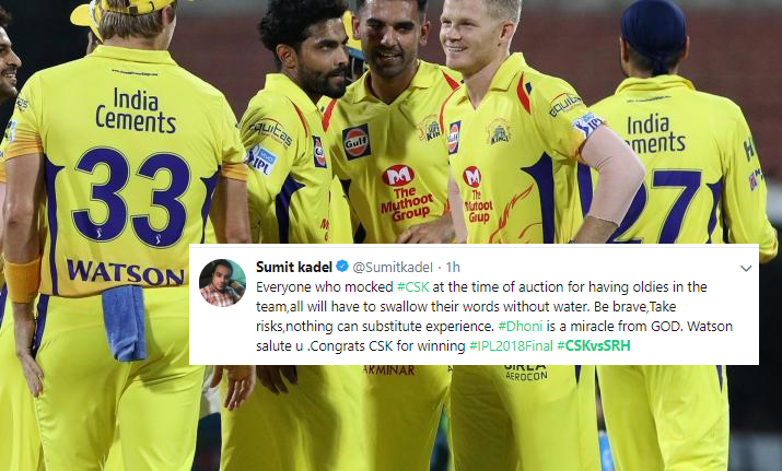 Best tweets on Chennai Super Kings winning the IPL 2018.