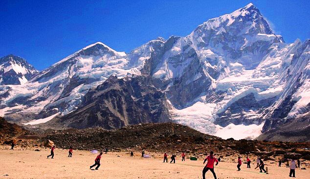A group of 50 British cricket enthusiasts played a competitive game of cricket near the base camp of Mount Everest at 5165 meters. The trek to the base camp was a 9-day journey concluding with the game, which was worth all the hard work.