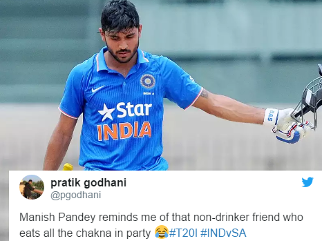 Fans criticized Manish Pandey for slow innings in 1st T20 at Johannesburg