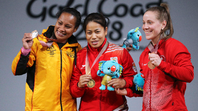Sanjita Chanu wins gold medal in woman's 53 kg category at the Gold Coast Commonwealth Games