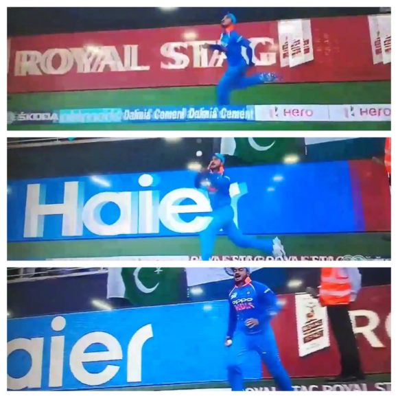 Watch: Manish Pandey pull-off a spectacular catch to send Sarfraz Ahmed packing